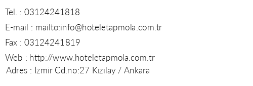 Etap Mola Hotel telefon numaralar, faks, e-mail, posta adresi ve iletiim bilgileri